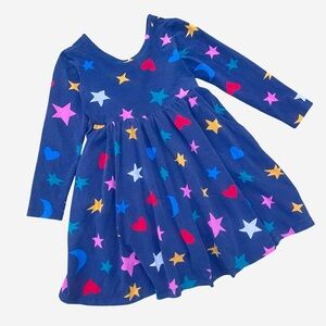 Hanna Andersson long sleeve Dress with pockets Blue Stars and Hearts girl’s sz 5